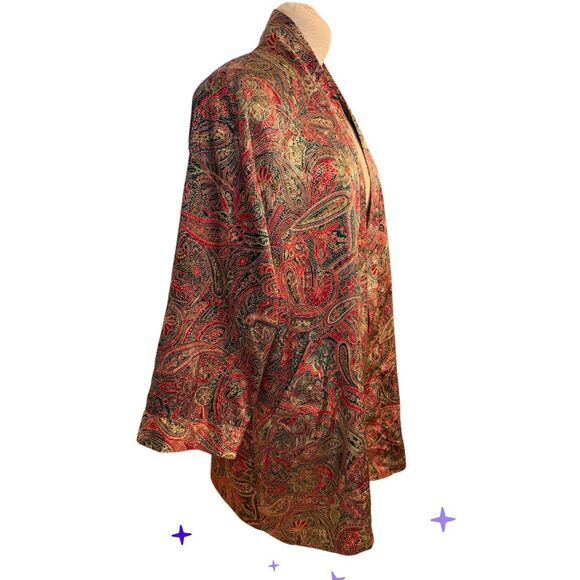 Victoria's Secret Satin Robe Red/Green/Gold Paisley One Size Vintage Kimono - Picture 5 of 10